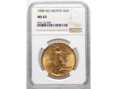 4467. USA, 20 dolarów 1908, Filadelfia, Saint-Gaudens, NGC MS63