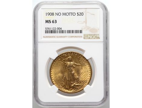 4468. USA, 20 dolarów 1908, Filadelfia, Saint-Gaudens, NGC MS63