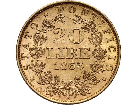 Watykan, Pius IX, 20 lirów 1866 R, Rzym - 2