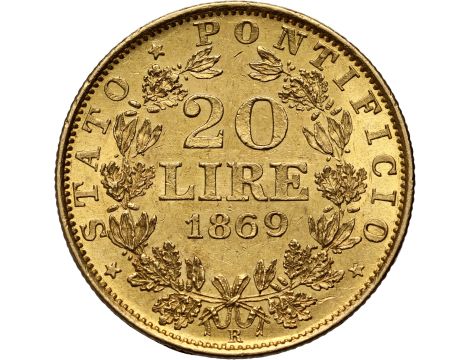 Watykan, Pius IX, 20 lirów 1869 R, Rzym - 2
