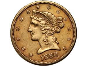 4518. USA, 5 dolarów 1880 S, San Francisco, Liberty