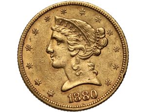 4519. USA, 5 dolarów 1880, Filadelfia, Liberty