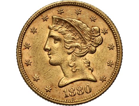 4520. USA, 5 dolarów 1880, Filadelfia, Liberty