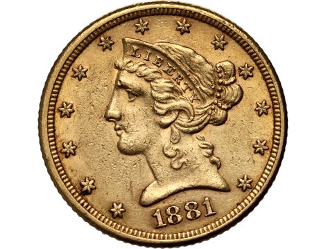 4522. USA, 5 dolarów 1881, Filadelfia, Liberty