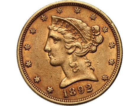 4525. USA, 5 dolarów 1892 S, San Francisco, Liberty