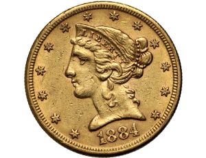 4526. USA, 5 dolarów 1884 S, San Francisco, Liberty