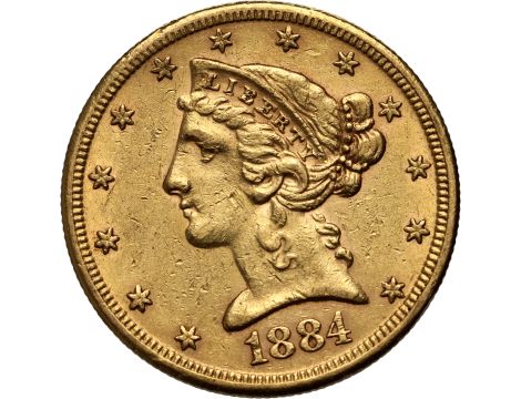 4526. USA, 5 dolarów 1884 S, San Francisco, Liberty
