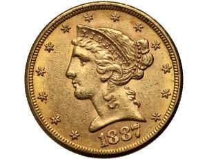 4528. USA, 5 dolarów 1887 S, San Francisco, Liberty