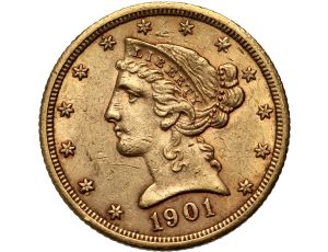 4532. USA, 5 dolarów 1901 S, San Francisco, Liberty