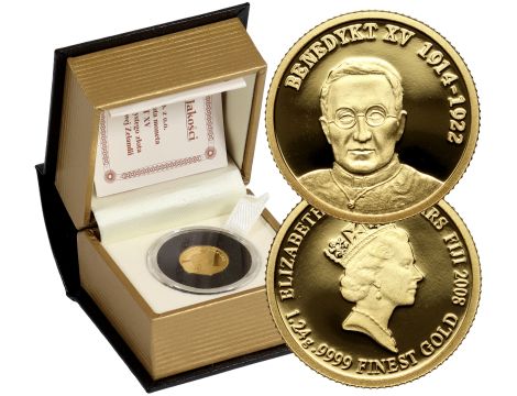 4582. Fidżi, 10 dolarów 2008, Papież Benedykt XV, 1/25 uncji złota