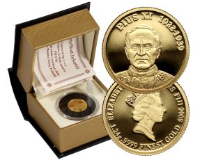 4583. Fidżi, 10 dolarów 2008, Papież Pius XI, 1/25 uncji złota