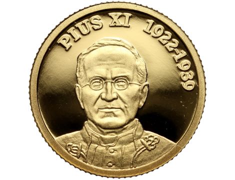 4583. Fidżi, 10 dolarów 2008, Papież Pius XI, 1/25 uncji złota - 2