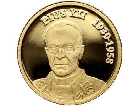 4584. Fidżi, 10 dolarów 2007, Papież Pius XII, 1/25 uncji złota - 2