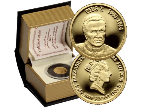 4587. Fidżi, 10 dolarów 2008, Papież Pius X, 1/25 uncji złota