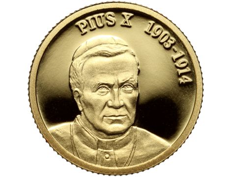 4587. Fidżi, 10 dolarów 2008, Papież Pius X, 1/25 uncji złota - 2