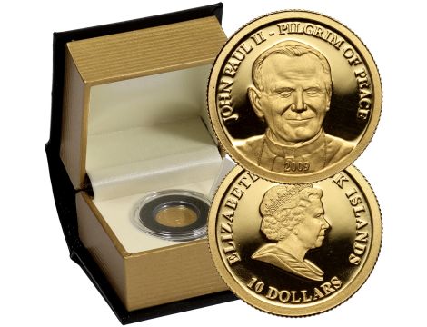 4589. Wyspy Cooka, 10 dolarów 2009, Jan Paweł II, 1/25 uncji złota