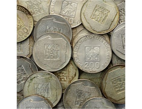 Zestaw srebrnych monet 200 złotych 1974 XXX Lat PRL Mapka 10 sztuk