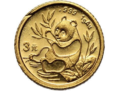 Chiny, 3 juany 1991, Panda, 1 g Au999