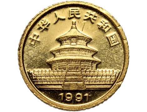 Chiny, 3 juany 1991, Panda, 1 g Au999 - 2