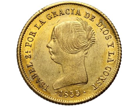 4664. Hiszpania, Izabela II, 100 reali 1855, Sewilla