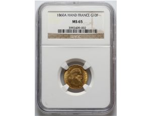 Francja, Napoleon III, 10 franków 1860 A, Paryż, NGC MS65