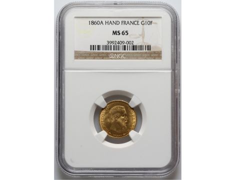 4669. Francja, Napoleon III, 10 franków 1860 A, Paryż, NGC MS65