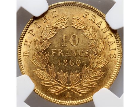 4669. Francja, Napoleon III, 10 franków 1860 A, Paryż, NGC MS65 - 3
