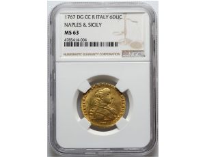 Włochy, Neapol i Sycylia, Ferdynand IV, 6 ducati 1767, NGC MS63