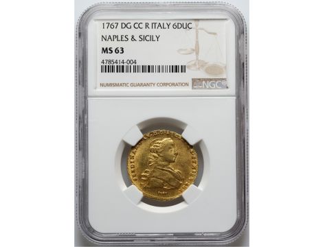 4670. Włochy, Neapol i Sycylia, Ferdynand IV, 6 ducati 1767, NGC MS63