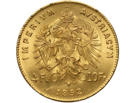 Austria, Franciszek Józef I, 4 floreny/10 franków 1892, Nowe bicie - 2