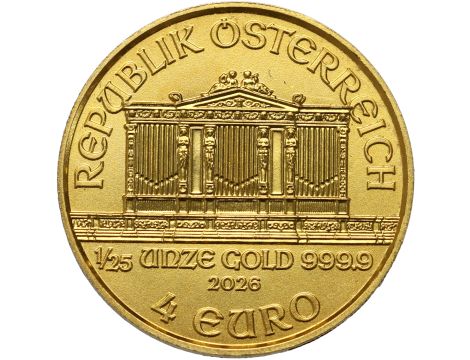 Austria, 4 euro 2026, Wiedeński Filharmonik, 1/25 uncji złota