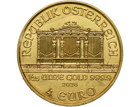 Austria, 4 euro 2026, Wiedeński Filharmonik, 1/25 uncji złota
