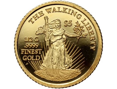 Wyspy Cooka, 5 dolarów 2014, Krocząca Liberty - 0,5 g Au999