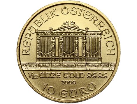 4697. Austria, 10 euro 2009, Wiedeński Filharmonik, 1/10 uncji złota