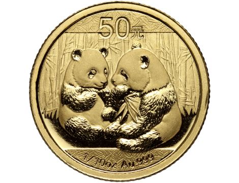 4698. Chiny, 10 juanów 2009, Panda, 1/10 uncji złota