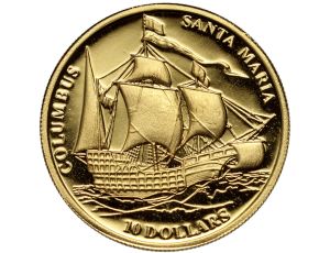 Fidżi, 10 dolarów 2006, Statek Santa Maria, 1/25 uncji złota