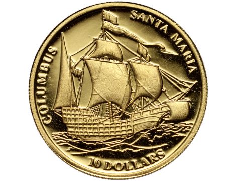 4701. Fidżi, 10 dolarów 2006, Statek Santa Maria, 1/25 uncji złota