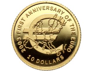 Nauru, 10 dolarów 2003, Rocznica wprowadzenia Euro, 1/25 uncji złota