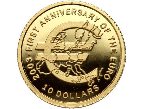 Nauru, 10 dolarów 2003, Rocznica wprowadzenia Euro, 1/25 uncji złota