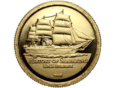 4705. Samoa, 10 dolarów 2008, SMS Bismarck - 1 g Au999