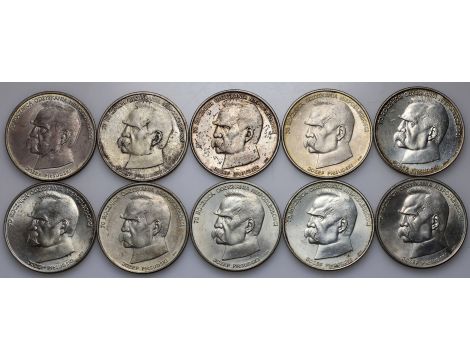 4724. Srebro, Zestaw monet PRL, 50000 złotych 1988, Piłsudski, 10 sztuk