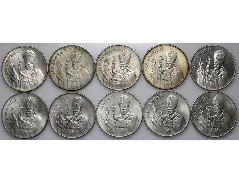 4725. Srebro, Zestaw monet PRL, 10000 złotych 1987, Jan Paweł II, 10 sztuk