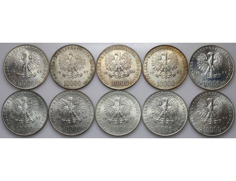 4725. Srebro, Zestaw monet PRL, 10000 złotych 1987, Jan Paweł II, 10 sztuk - 2