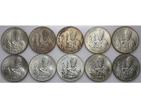 4726. Srebro, Zestaw monet PRL, 10000 złotych 1987, Jan Paweł II, 10 sztuk