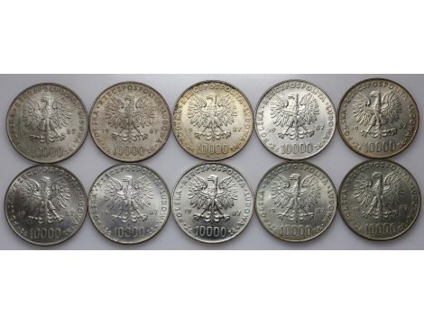 4726. Srebro, Zestaw monet PRL, 10000 złotych 1987, Jan Paweł II, 10 sztuk - 2