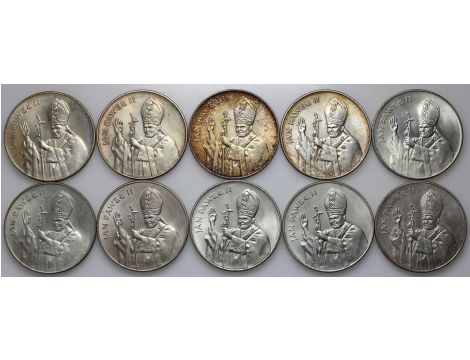 4727. Srebro, Zestaw monet PRL, 10000 złotych 1987, Jan Paweł II, 10 sztuk