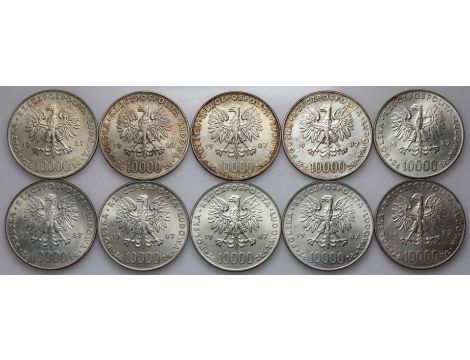 4727. Srebro, Zestaw monet PRL, 10000 złotych 1987, Jan Paweł II, 10 sztuk - 2
