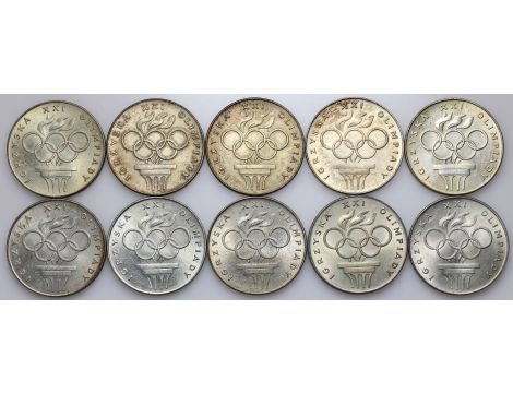 4731. Srebro, Zestaw monet PRL, 200 złotych 1976, Olimpiada, 10 sztuk
