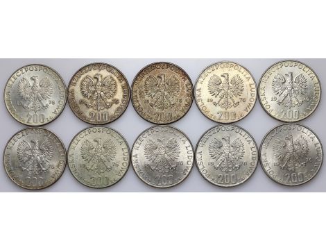 4731. Srebro, Zestaw monet PRL, 200 złotych 1976, Olimpiada, 10 sztuk - 2