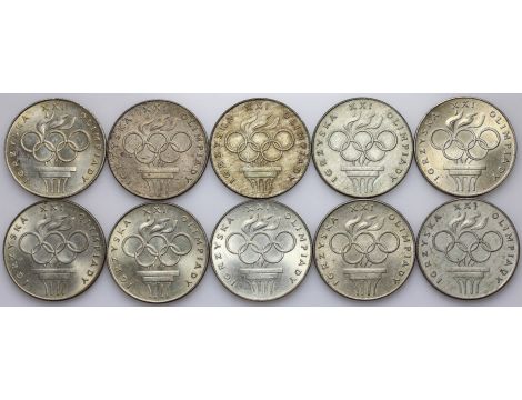 4732. Srebro, Zestaw monet PRL, 200 złotych 1976, Olimpiada, 10 sztuk